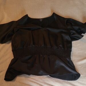 Express Black Smocked-Waist Peplum Top